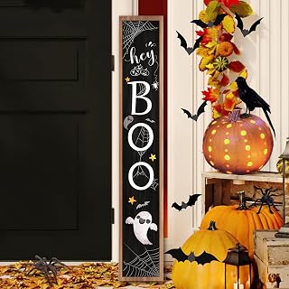 Halloween Welcome Sign for Front Porch Standing, BOO Wooden Porch Sign f...
