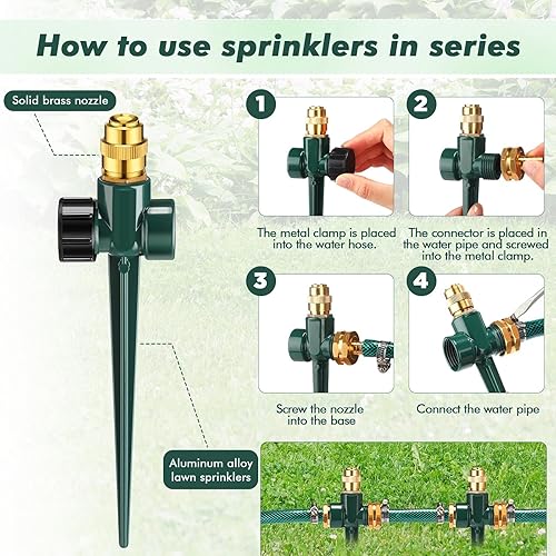 Miniatura 4 de Landical Sistema de riego por encima del suelo, paquete de 3 rociadores de césped y manguera de jardín de 32.8 pies, sistema de riego por goteo,
