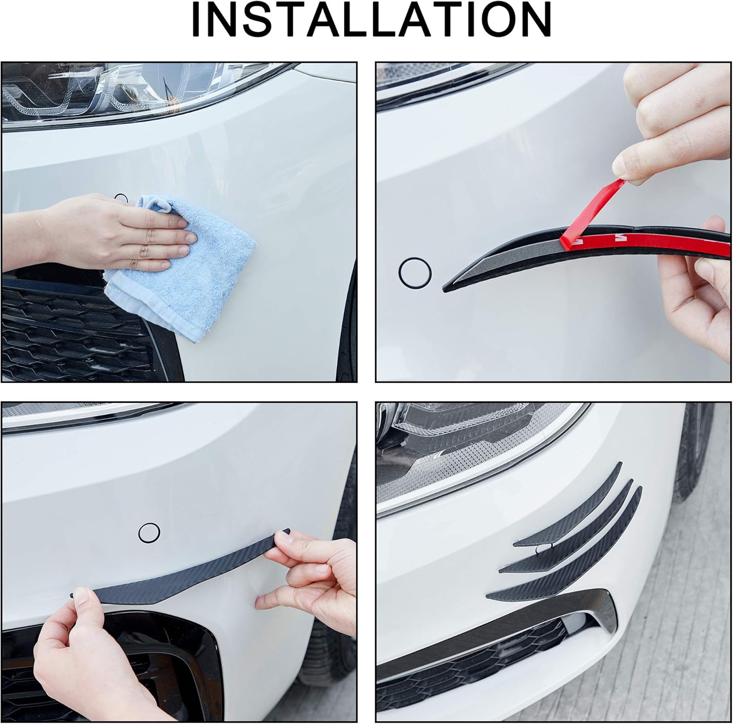 TOMALL 6Pcs Universal Front Bumper Lip Splitter Black Exterior Soft Rubber Fins Spoiler Canards Kit for Auto Body Anti-Collision Strip Decoration Accessories Stickers (Black)