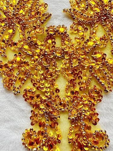 Miniatura 47 de Zbroh Parche multicolor de diamantes de imitación cosidos a mano, accesorios de manualidades para vestido de novia de niña, 14 x 20 pulgadas Champán