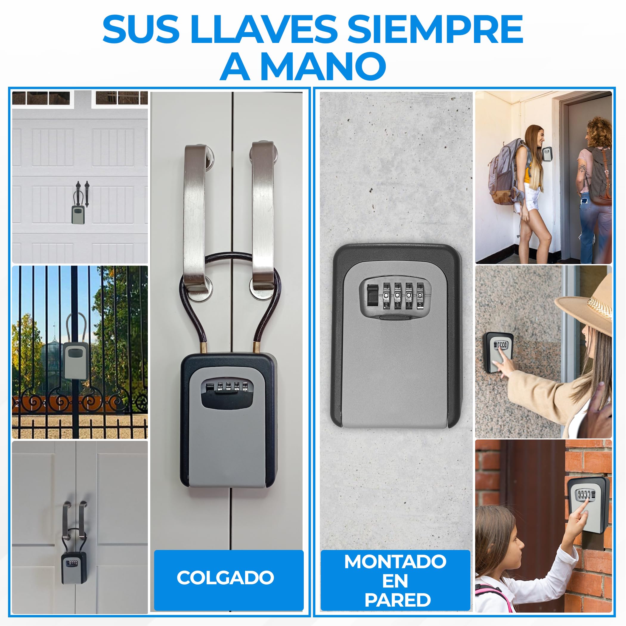 QJF Caja de Seguridad para Llaves con Código de 4 Dígitos para Pared o Colgar en Exterior o Interior, Casas, Vvdas Turísticas, B&B. Cajetín Llaves con Código de Fácil Instalación. Llaveros de Regalo.