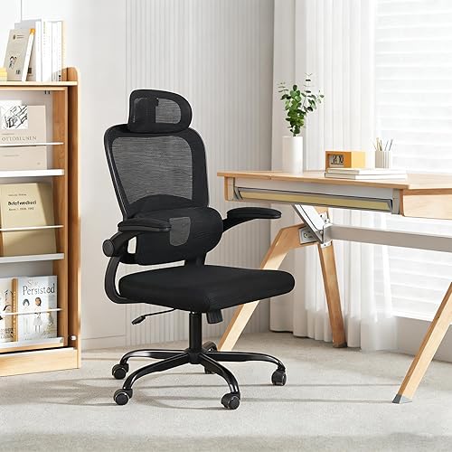 Silla de oficina ergonómica, silla de escritorio de oficina con malla de respaldo alto y soporte lumbar ajustable, sillas giratorias de trabajo con