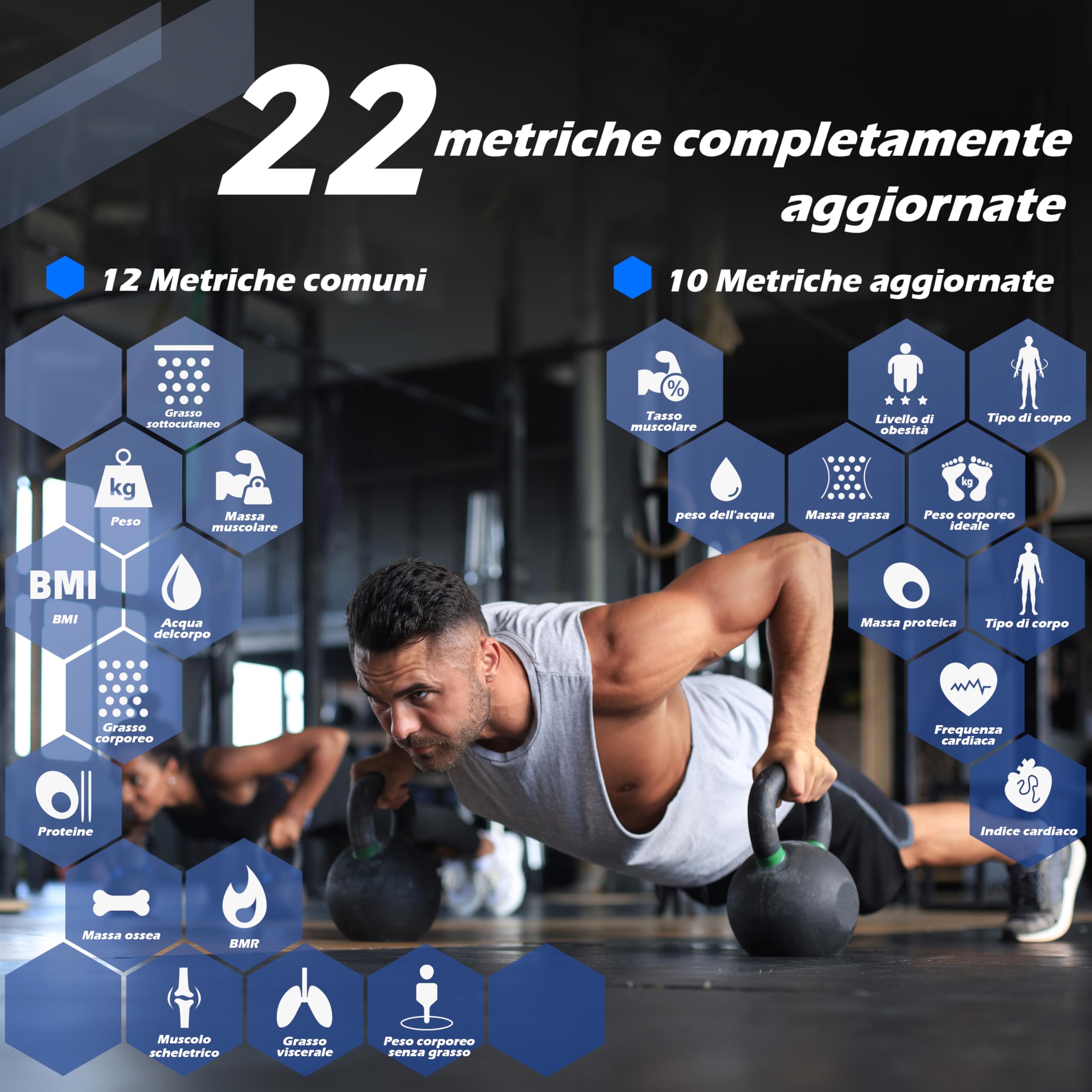 Lepulse Bilancia Impedenziometrica, Bilancia Intelligente Display Grande, Analisi Grasso Corporeo, Massa Muscolare, IMC, 22 Misurazioni, con App
