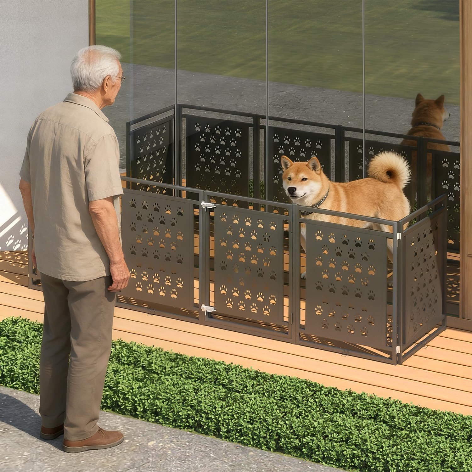 142" Wide Gate, Play Yard Safety Fence/Guard, Adjustable Freestanding Pet Gate, Double Locking System for House Doorways, Fireplace, Kitchen, 6-Panels