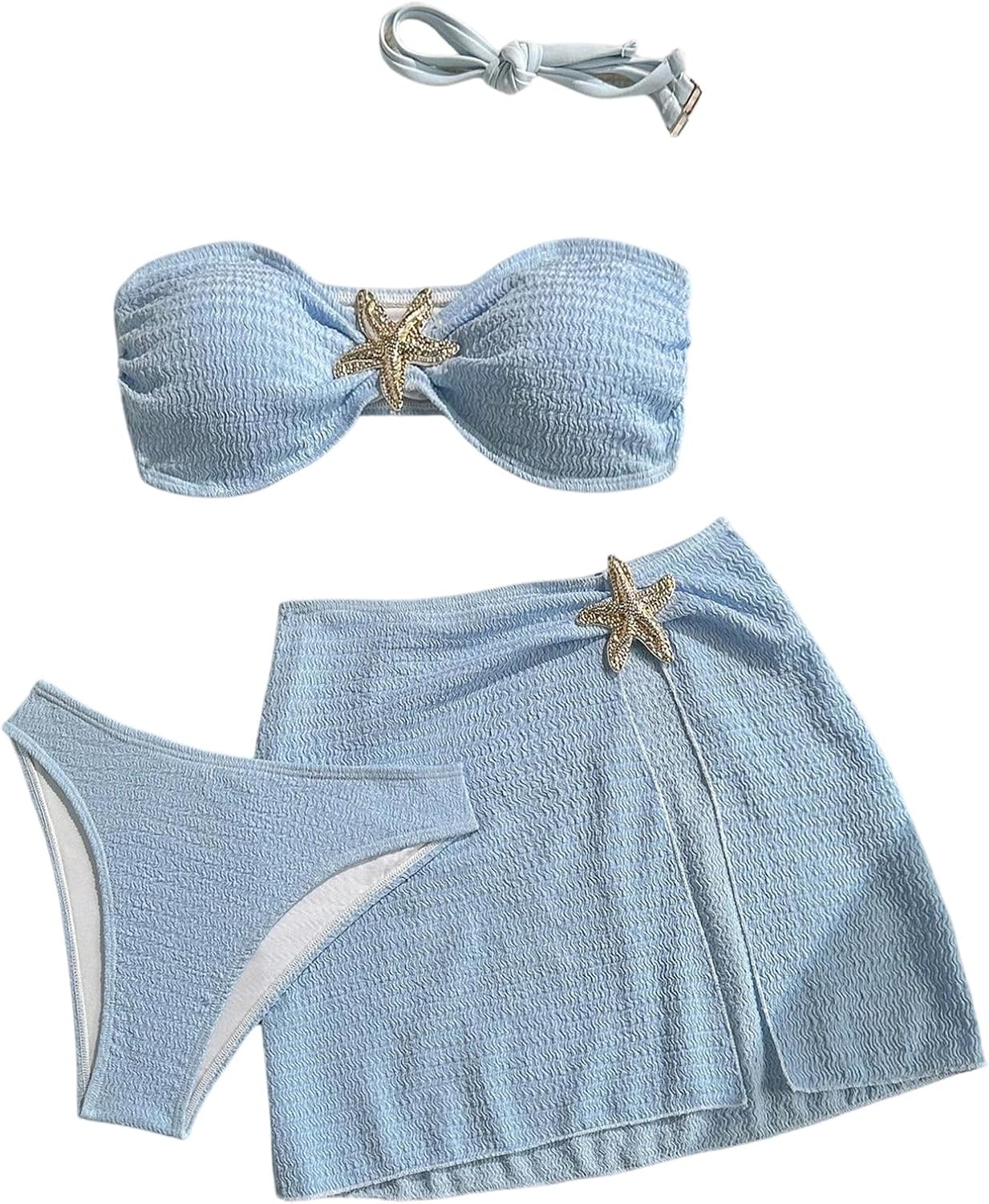 GORGLITTER Women's Strapless Bandeau Swimsuits High Waisted Bandeau Bikini Sets Beach Sarong Coverup Skirts Bathing Suits