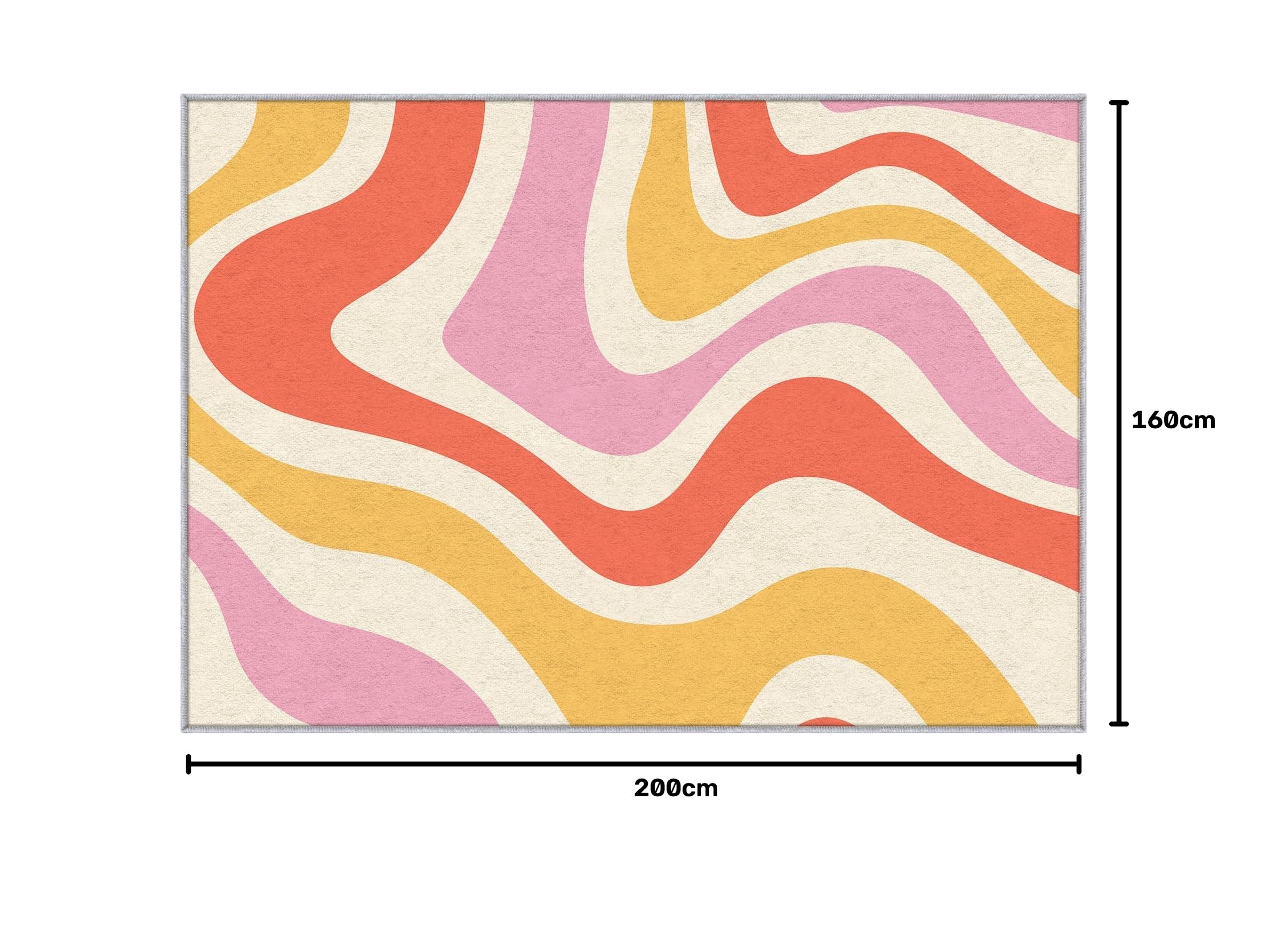 Generisch 70er Teppich 160 x 200 cm Wohnzimmer Mit Retro Vintage Abstrakt Textured Rosa Gelb Muster, 70er Bettvorleger Schlafzimmer Deko, Waschbar Teppiche Gegend Kurzflor rutschfest