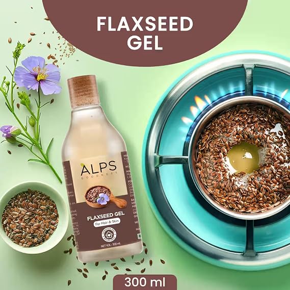 Alps Goodness Flaxseed Gel for Hair & Skin | Natural Hydrating Styling Gel | Enhances Strength, Shine & Curl Definition | Controls Frizz & Soothes Dry Skin | 10.14 Fl Oz (300ml)