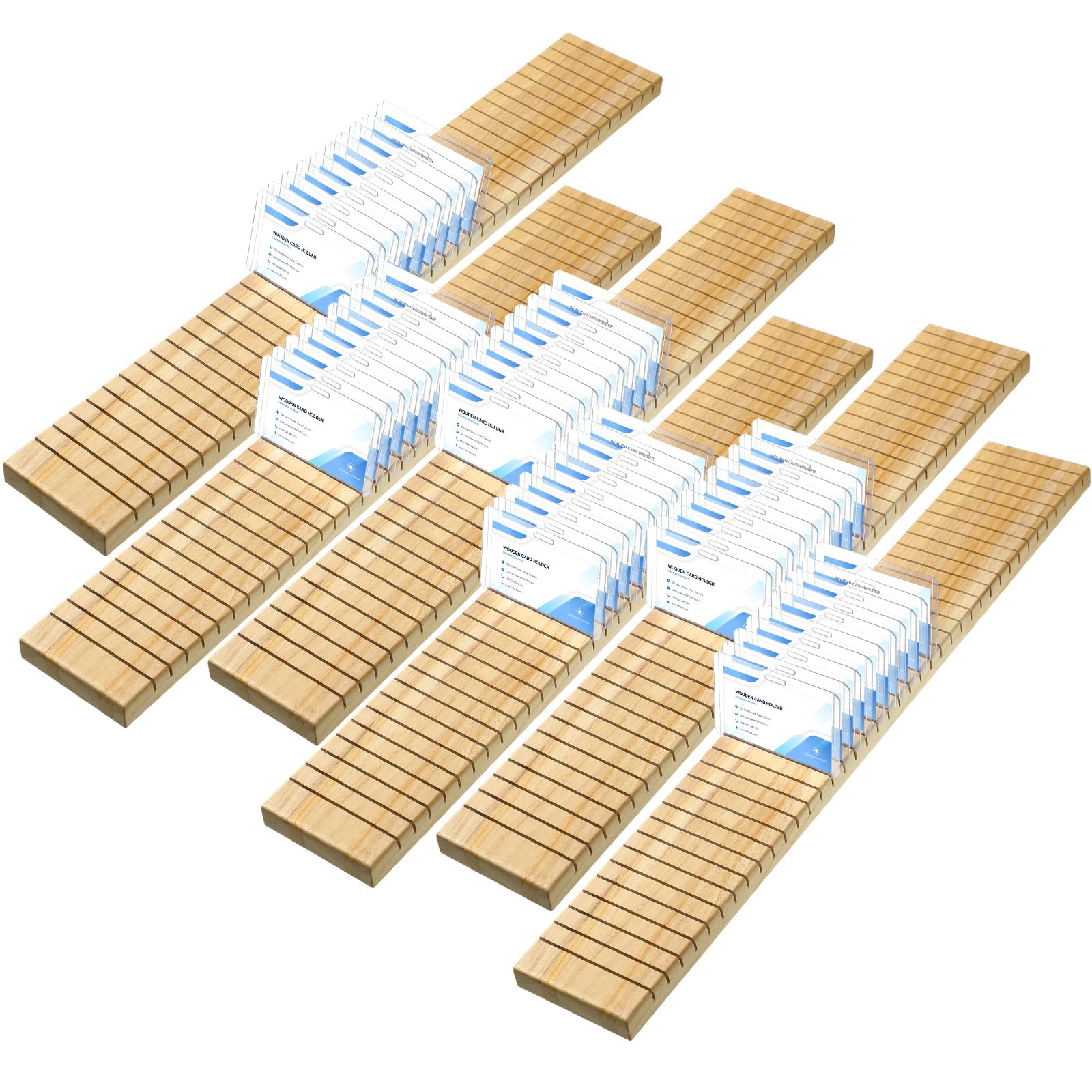 Photo 1 of 6 Pcs Wooden Name Badge Holder, ID Badge Tray Organizer Name Tag Holders Note Card Organizer Plate Table Name Holders Sign Decor for Office School Business, 23.62 x 3.5 x 0.75 Inch (Wood Color)