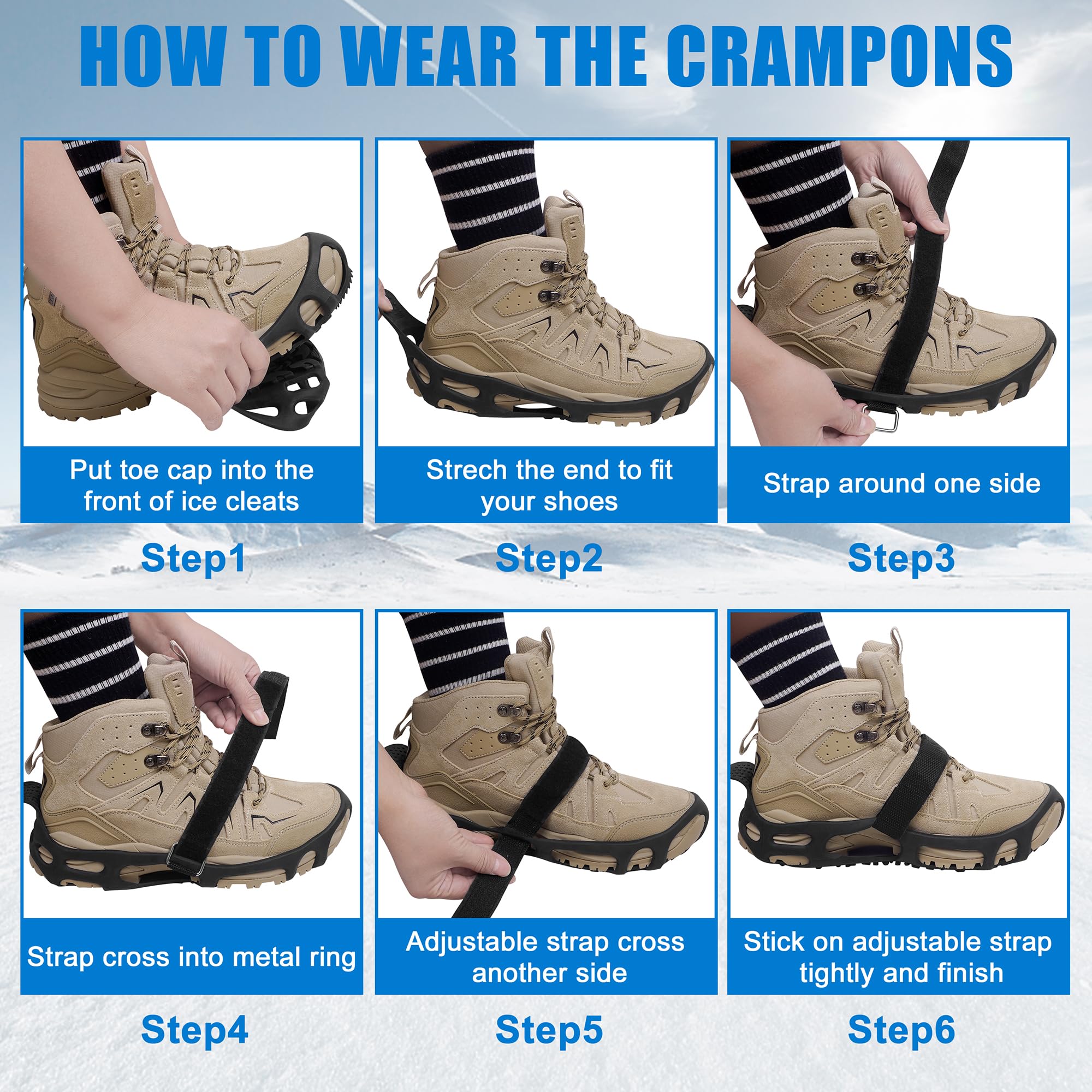 Crampons à glace sans crampons antidérapants pour la neige et l'hiver - Pour surfaces lisses et humides - Utilisation intérieure et extérieure - Chaussures à glace en caoutchouc
