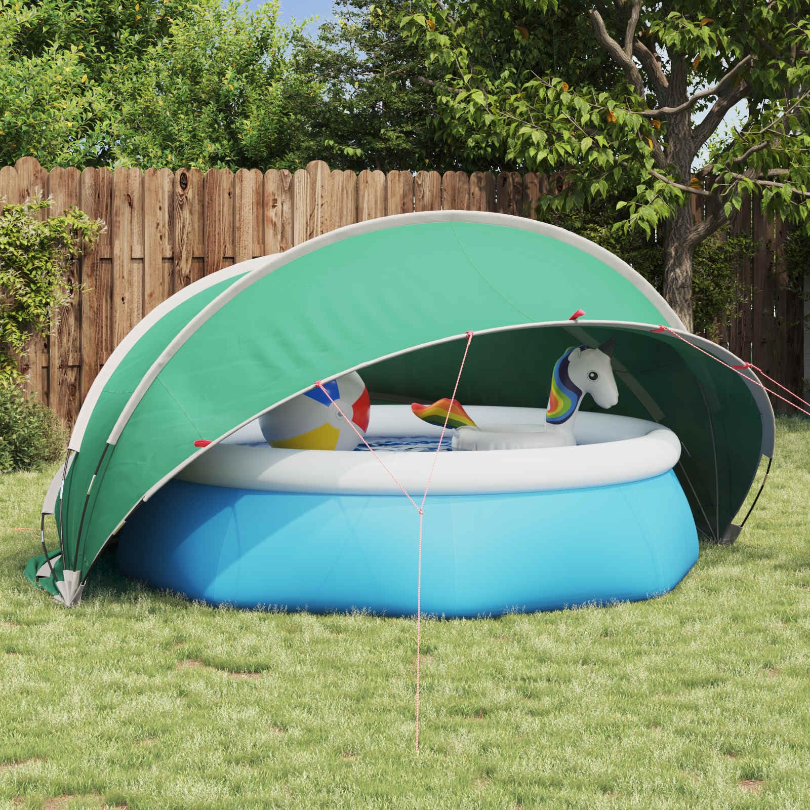 Dôme de Piscine Pliable Bleu 336 x 322 x 160 cm en Polyester 185T revêtement PU avec poteaux Fibre de Verre, Sac de Transport, Protection et Isolation Thermique pour Jardin terrasse