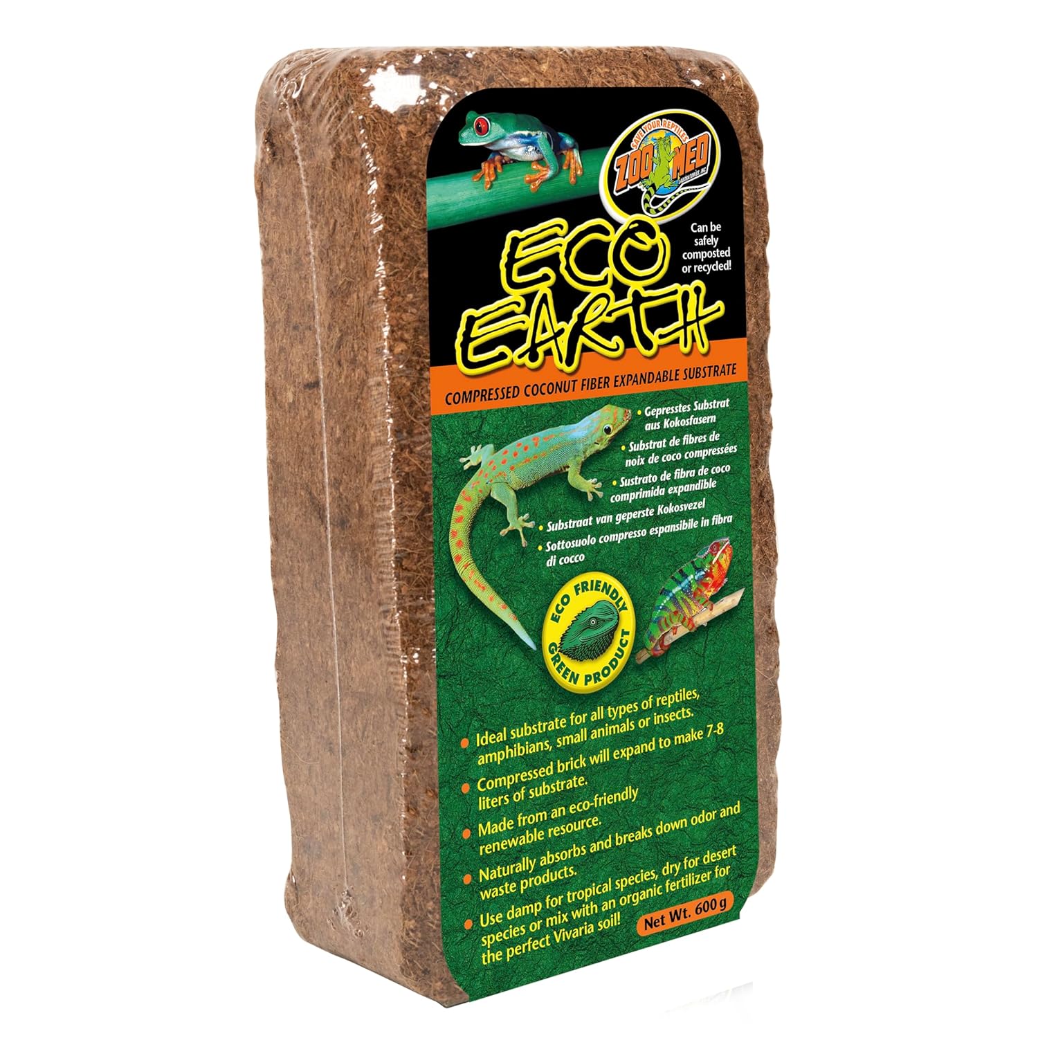 Zoo Med Eco Earth Compressed Coconut Fiber Substrate Reptiles 1 Brick – 3 Pack
