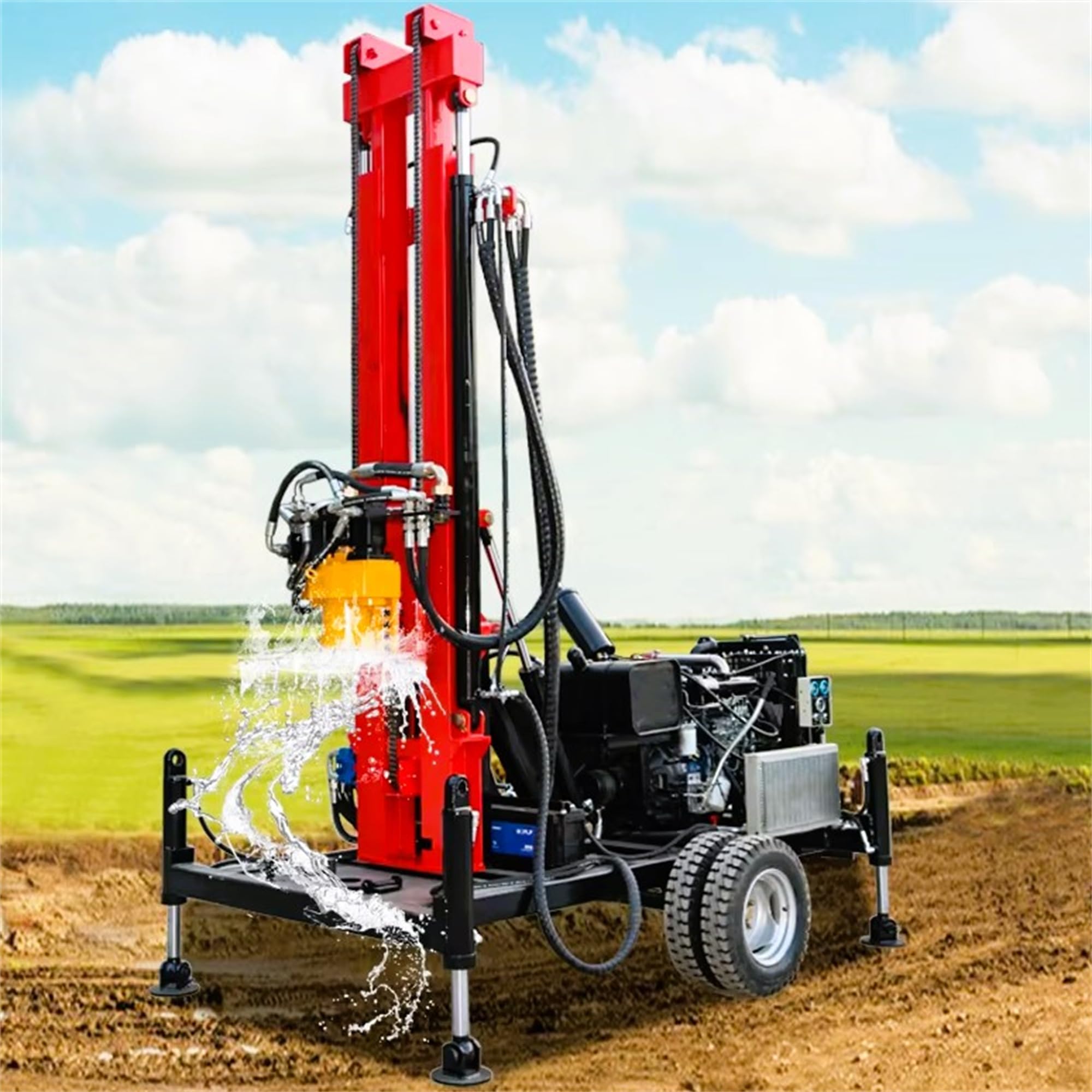 Multi Functional Rock Drilling Rig for Water Wells – Four Wheel Drive Large Water Well Drilling Rig Machine for Borehole Drilling, Farm Irrigation & Geological Survey