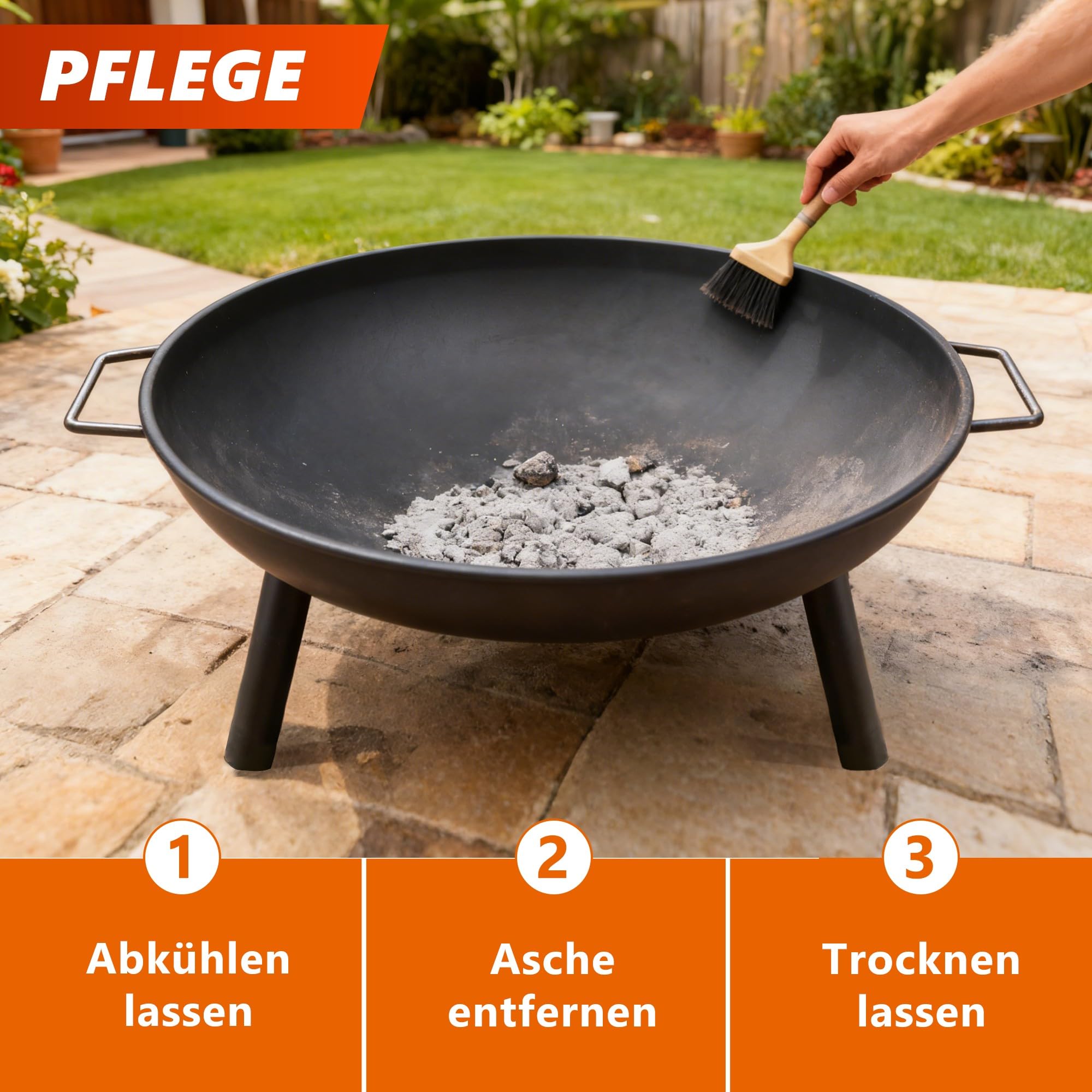 Feuerschale Feuerschalen für den Garten - Feuerstelle Ø 58 cm mit 43 cm Schürhaken - Feuerkorb mit 2 Tragegriffen für Lagerfeuer Garten & Terrasse - 2 Jahre Garantie (Ø 58 cm)