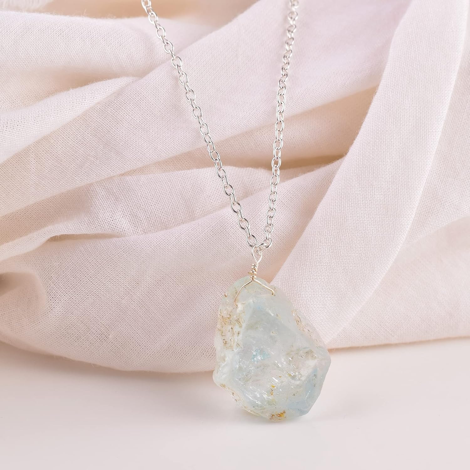 Natural Raw Blue Topaz Stone Rough Crystal Gemstone Dainty Women Pendant Necklace, Chakra Healing Crystals, Birthstone, Gift, Chain 18 inch (blue-topaz) - Image 4