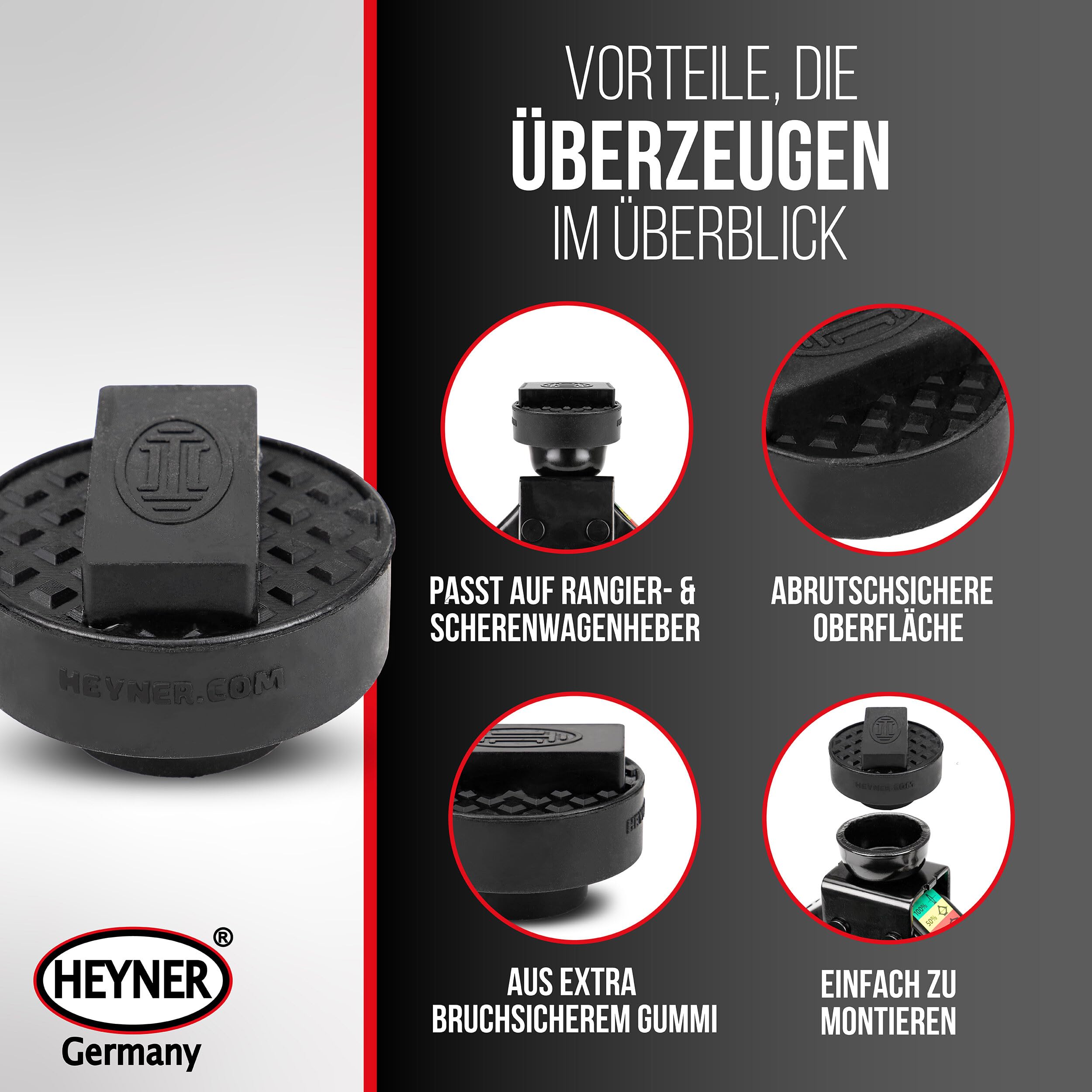 HEYNER® Gummiauflage rund 65 mm – Ersatz‑Gummipad für BMW & MINI, passend für Rangierwagenheber & Scherenwagenheber