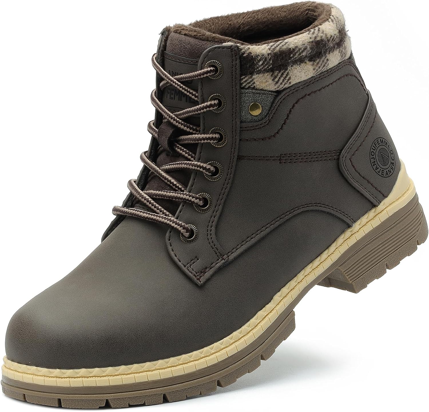 ANJOUFEMME Womens Hiking Snow Winter Boots - Outdoor Waterproof Lightweight Ankle Boots for Women Work Backpacking Boots FNW110-FNW08-BEIGE-6