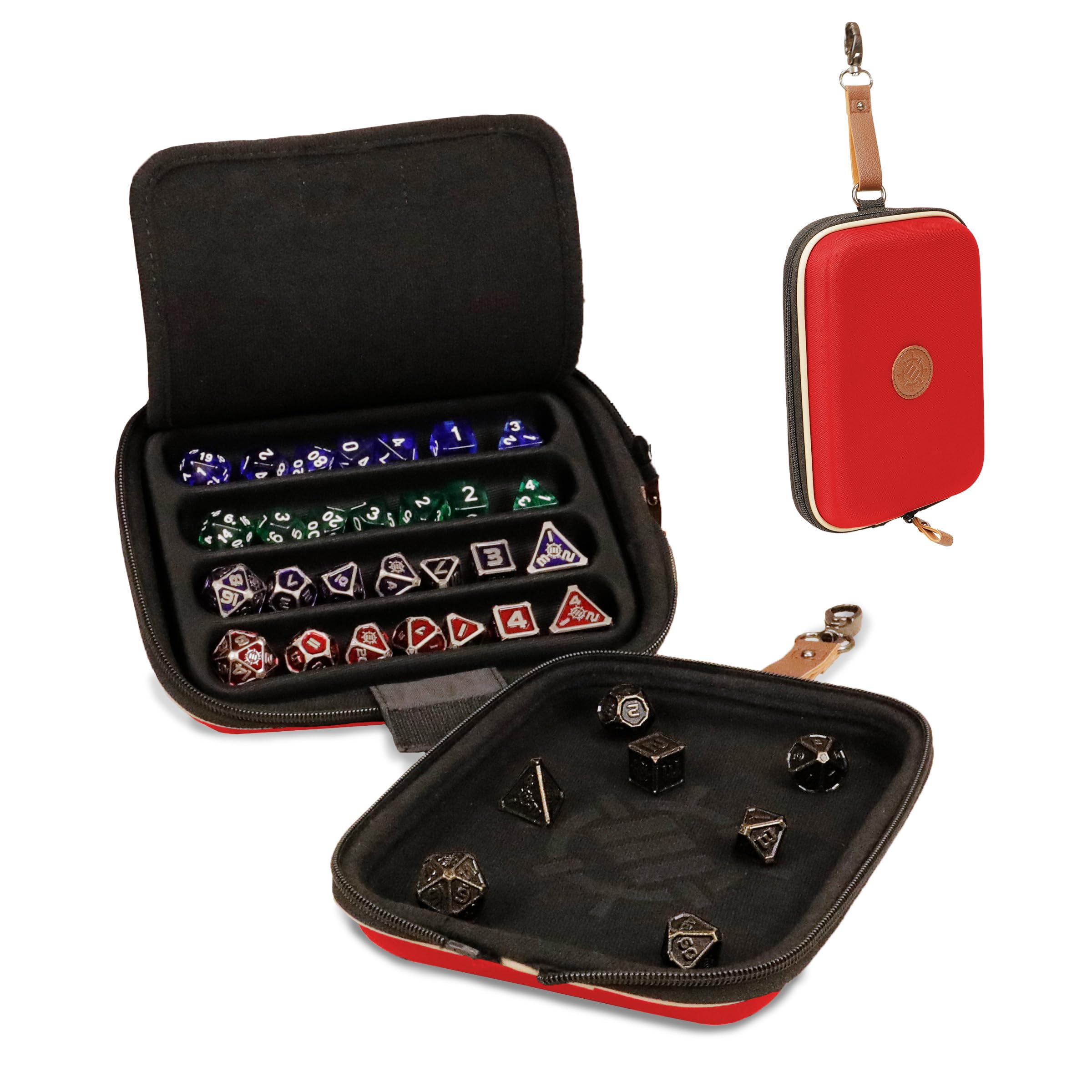 ENHANCE Designer Edition Dice Tray - Stylish Dice Case and Dice Holder for 28+ Dice with EVA Shell Protection - Dice Rolling Tray with Removable Dice Holder for DND, Other RPG Games (Red)