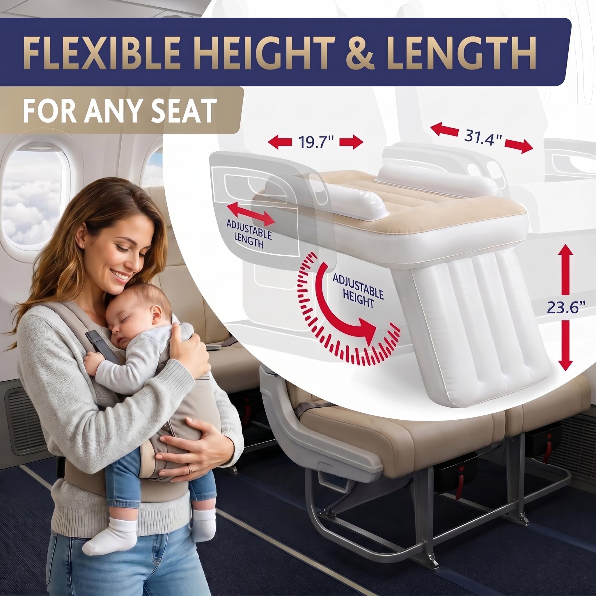 Tragbares Baby Reisebett, Elektrisch Selbstaufblasend, Kompakt, Flugzeugbett für Kleinkinder unter 120 cm