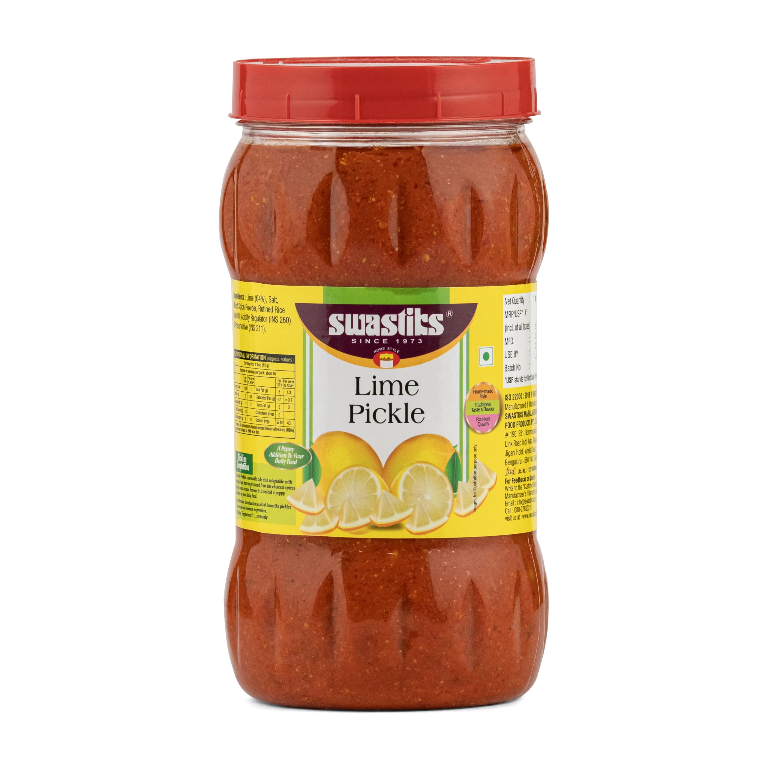 Lime Pickle – 1kg |Taste & Flavour | Lime | Rice Bran Oil, Mixed Spices | Excellent Quality | Perfect for Daily Meals