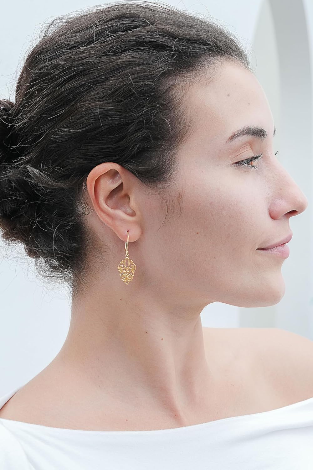 Hoops & Loops 925 Sterling Silver High Polished Filigree Dangle Earrings for Women, Silver, Yellow & Rose Gold