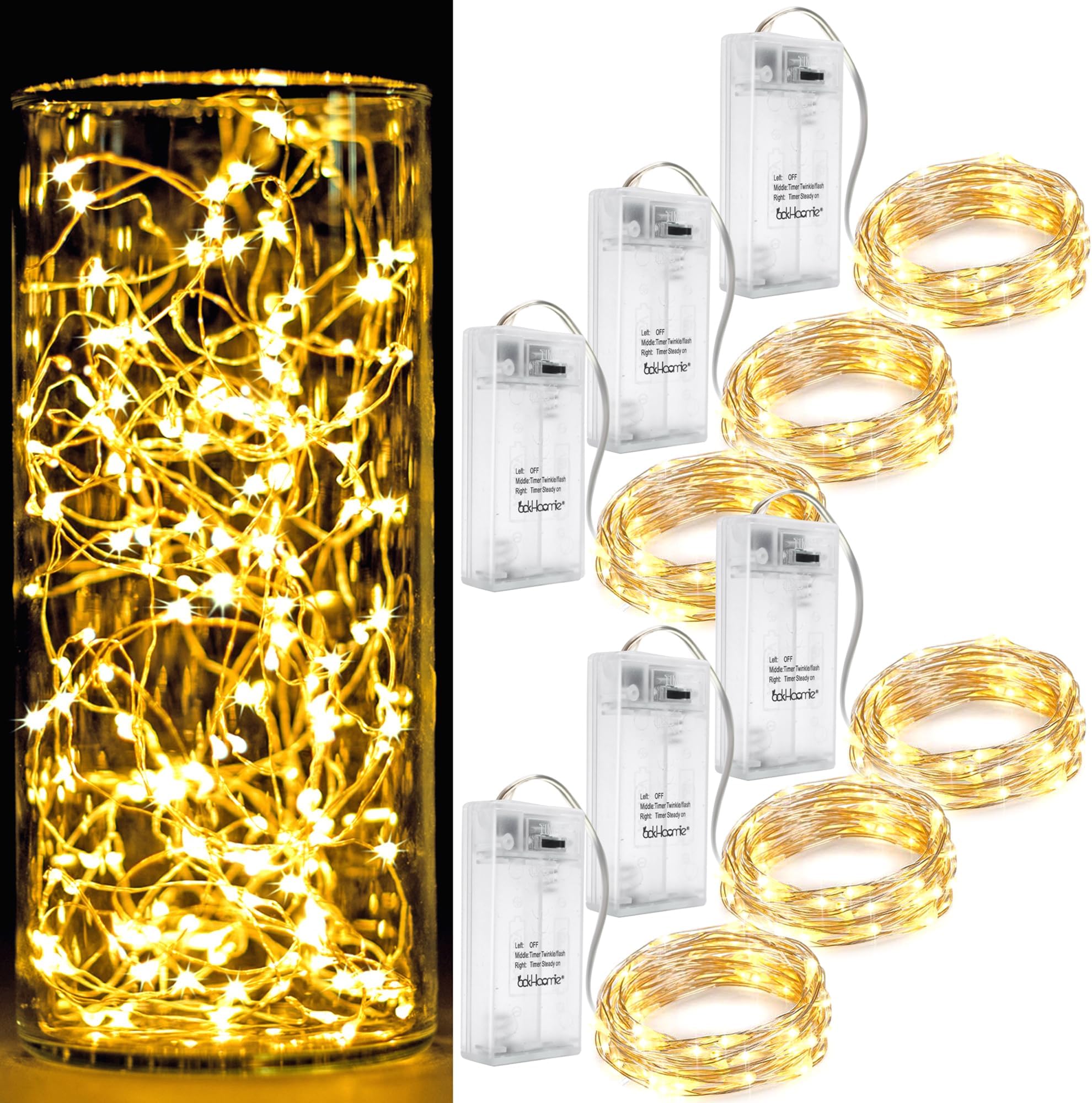 OakHaomie 6PCS LED Fairy String Lights with Timer, 2 Modes 10Ft/3M 30leds Firefly String Lights for DIY Garden Home Party Wedding Festival Crafting Decorations (Warm White)