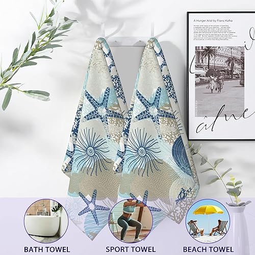 Miniatura 4 de BIGXIUKA Coastal Beach - Juego de 2 toallas de mano de playa con diseño de estrella de mar y coral, toallas de baño suaves decorativas para baño,