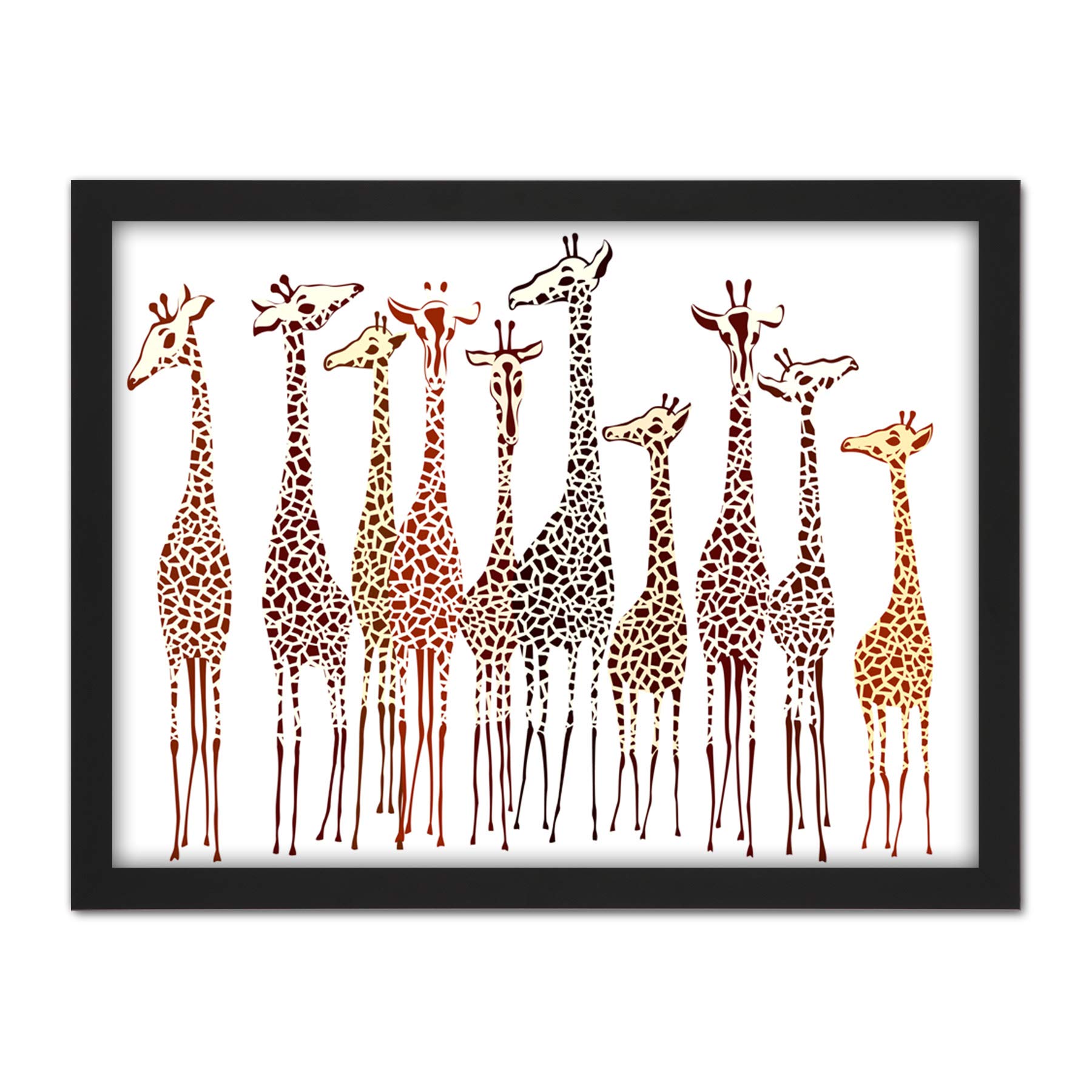 Artery8 Framed Wall Art Print - Group Of Giraffes - Large - W18 inch x H24 inch - Black Frame