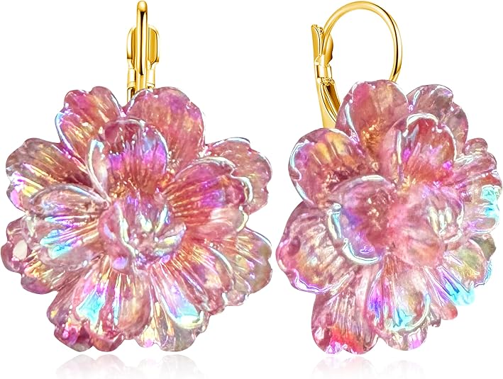 Bohemian Handmade Colorful Resin Flower Floral Camellia Dangle Drop Leverback Earrings For Women Bohemian Handmade Colorful Resin Flower Floral Camellia Dangle Drop Leverback Earrings For Women - Elegant Pink Floral Skirt Outfit Idea | Dreamy Wedding Guest Inspo