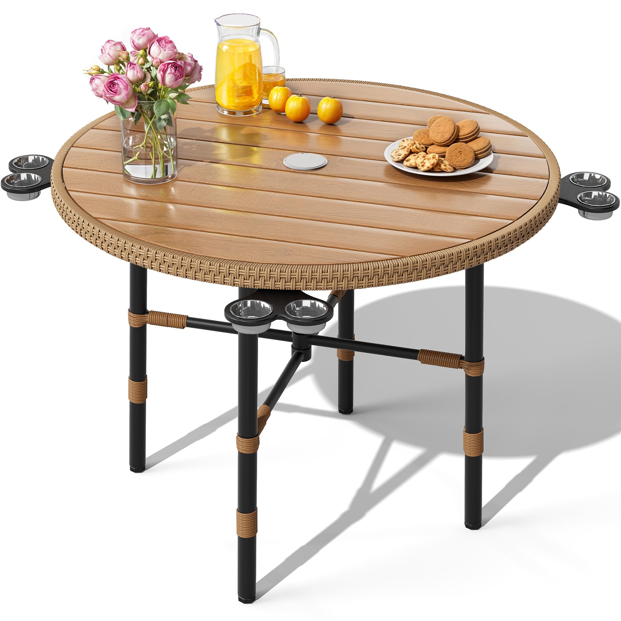 YITAHOME 35.4'' Outdoor Round Table with 2.2" Umbrella Hole, Patio Dinning Table for Bistro, Lawn, Backyard, Garden, Porch and Poolside