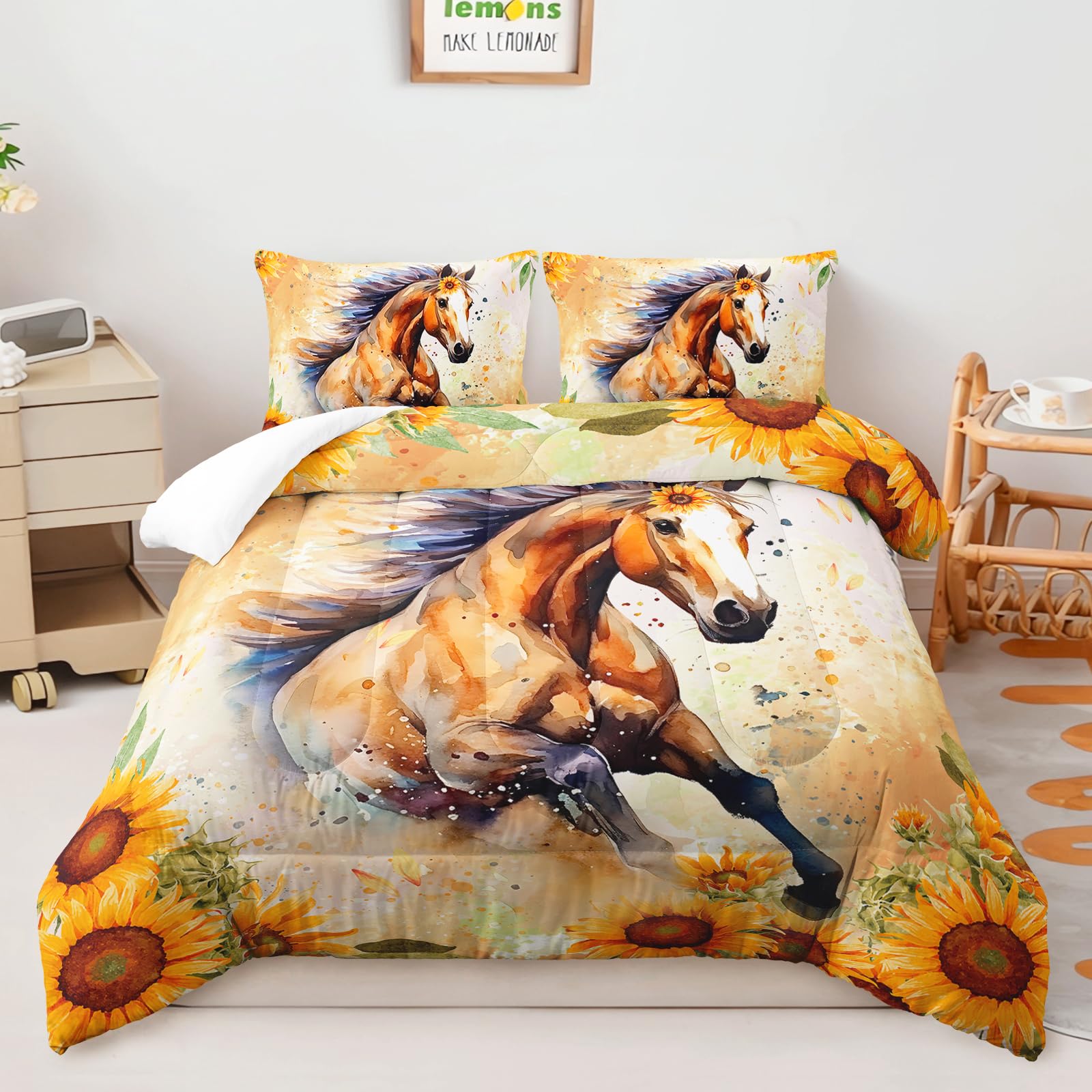 Couette chevaux au galop et ses taies pour une décoration de chambre sereine et naturelle