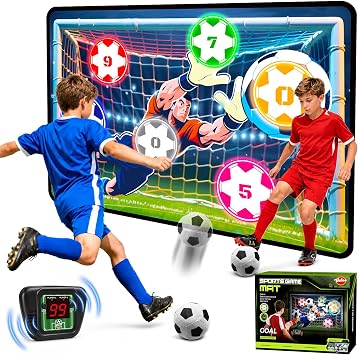 VATOS Electronic Scoring Soccer Toy Game Set for Kids, Indoor Outdoor Soccer Training Target with Real-Time Scoring & Sound, 2 Play Modes, Soft Fabric Goal&2 Balls, Sport Gift for Boys Girls Ages 3+