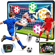 VATOS Electronic Scoring Soccer Toy Game Set for Kids, Indoor Outdoor Soccer Training Target with Real-Time Scoring &amp; Sound, 2 Play Modes, Soft Fabric Goal&amp;2 Balls, Sport Gift for Boys Girls Ages 3+