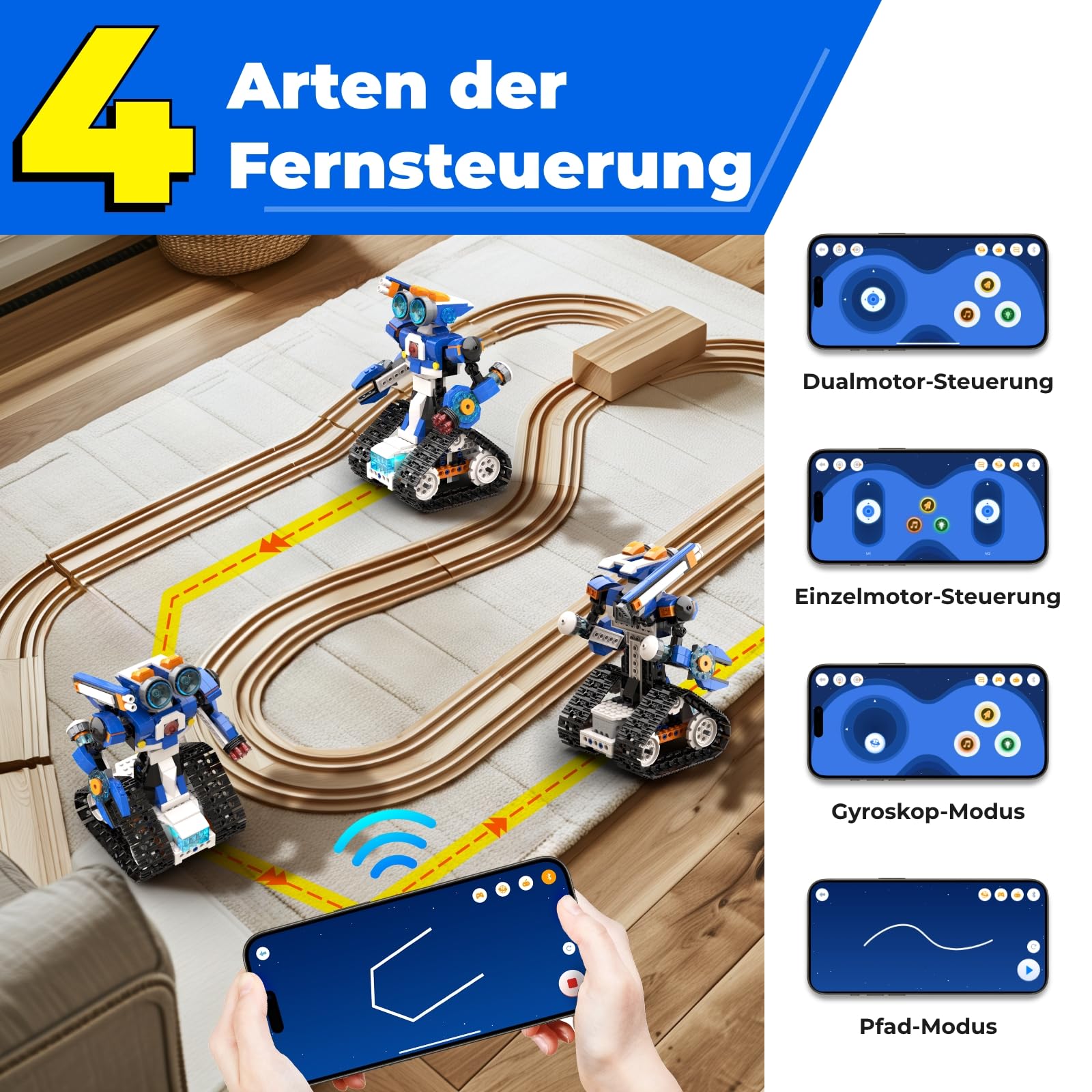 Apitor Robot J – Programmierbarer Roboter Bausatz für Kinder, 6-in-1 STEM Lernspielzeug mit App-Steuerung, Jungen & Mädchen ab 7 Jahren (480 Teile)
