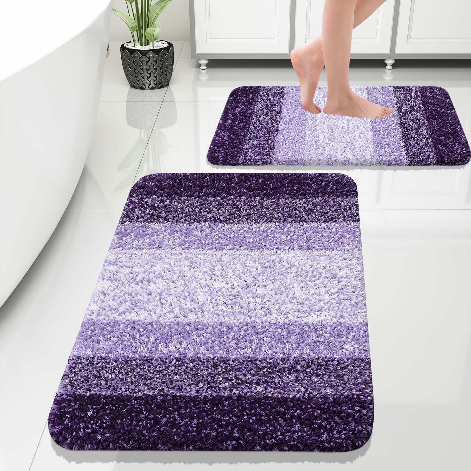 Photo 1 of OLANLY Bathroom Rug Set 2 Piece, Soft Absorbent Microfiber Bath Rug Set, Non-Slip, Machine Wash Dry, Plush Shaggy Bath Mats for Bathroom (30"x20"+24"x16", Violet)