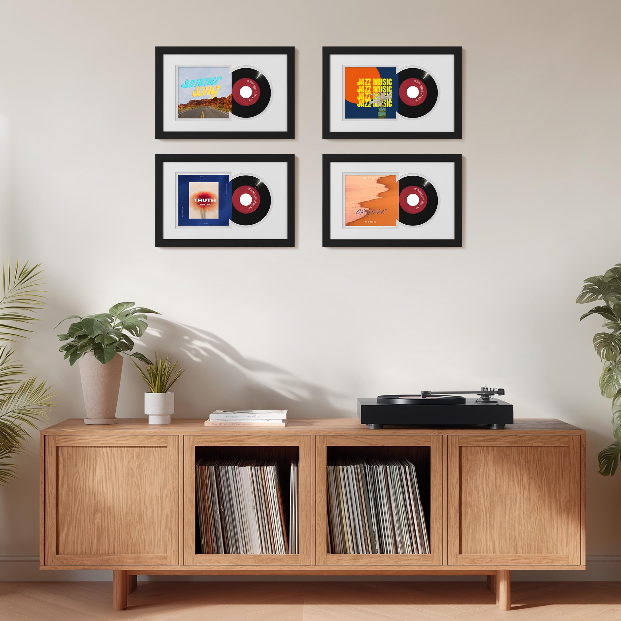 eletecpro Cornice per dischi da 8,8 x 13,8 cm, con doppio tappetino per copertina per album musicale da 17,8 cm, 45 giri/min, espositore per dischi in vinile da parete, classico ed elegante, per