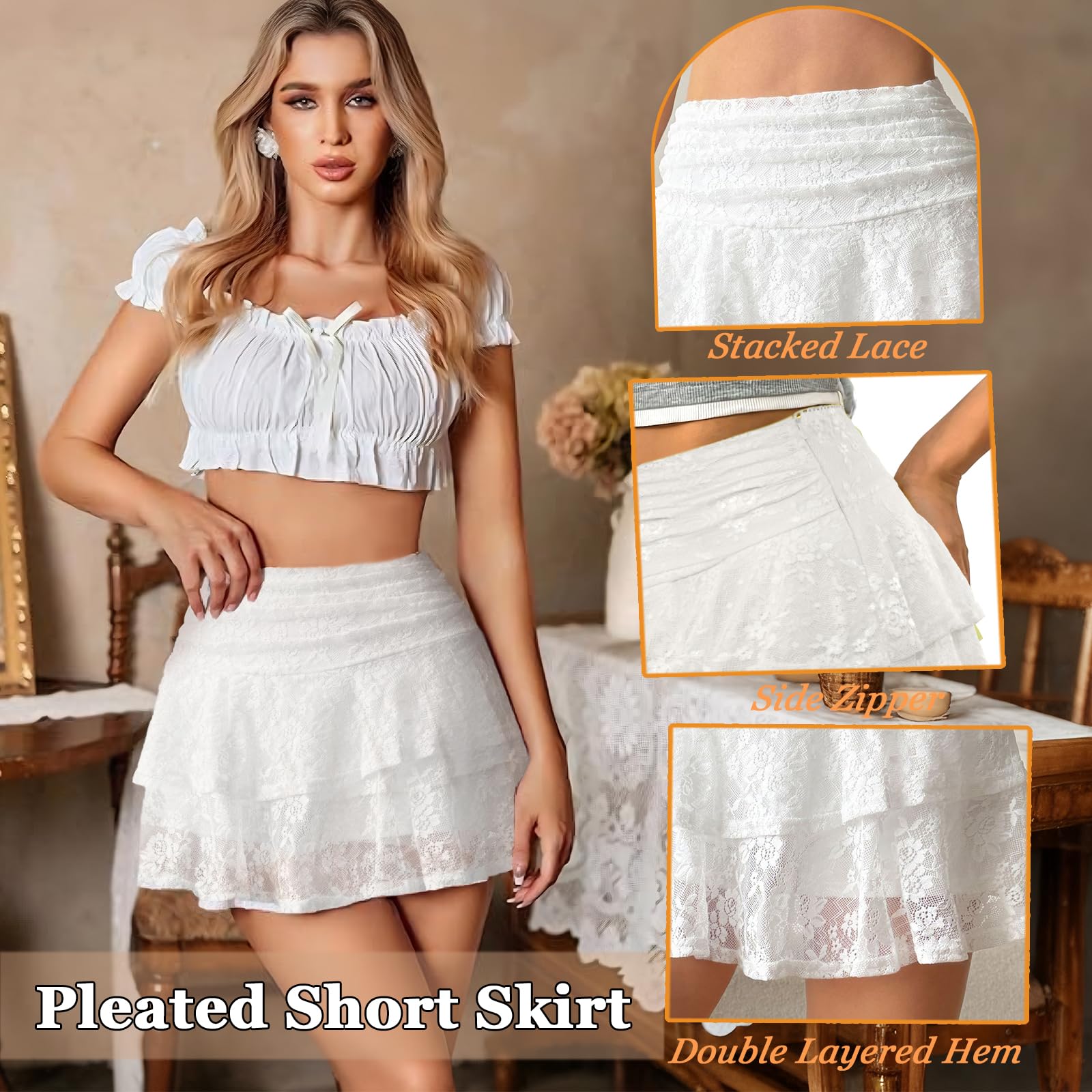 Y2k Minifalda Plisada Corta con Volantes Falda Pantalón A línea para Fiesta