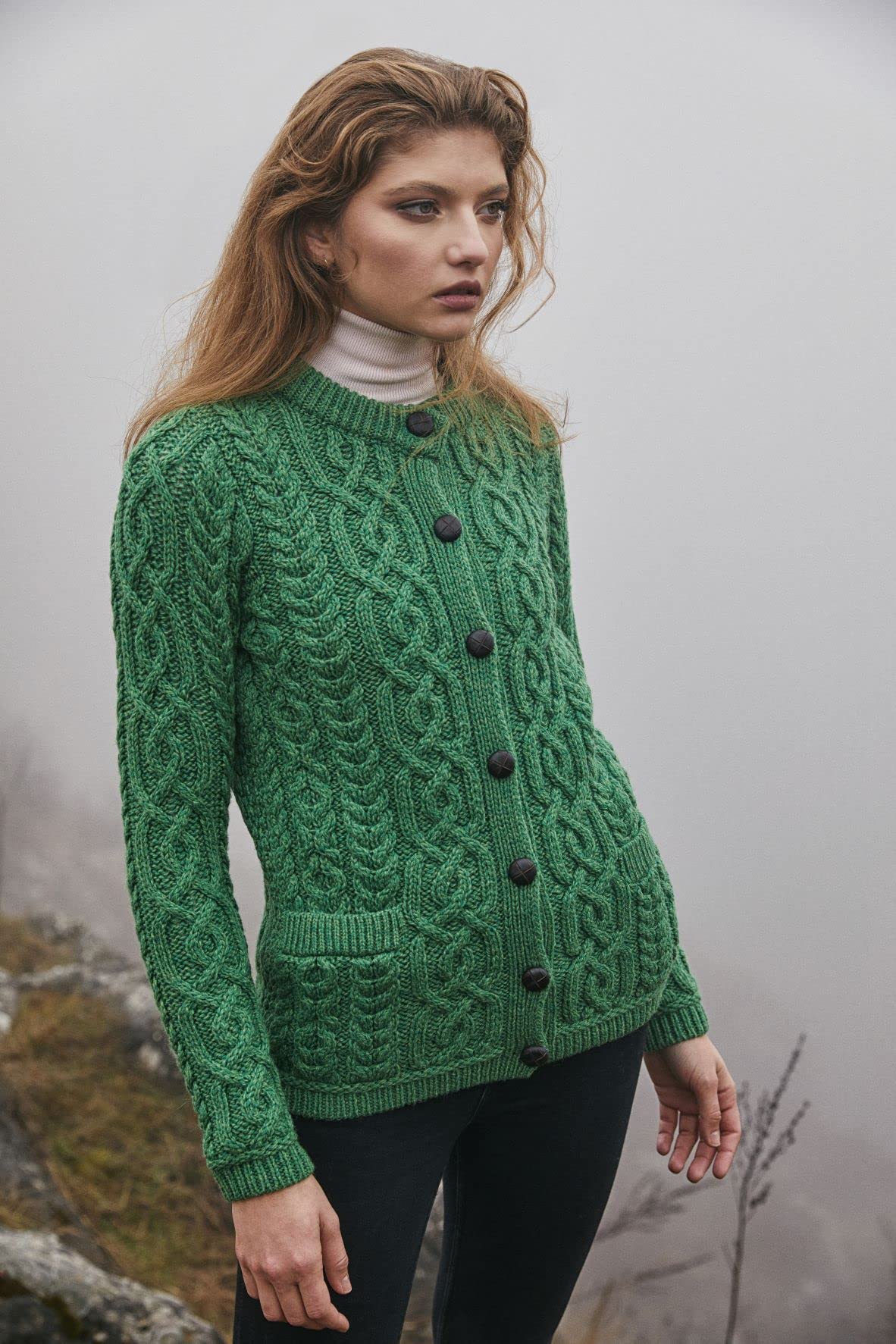 SAOL Damen Cardigan Strickjacke mit Taschen 100% Merino Wolle PulliTrikot