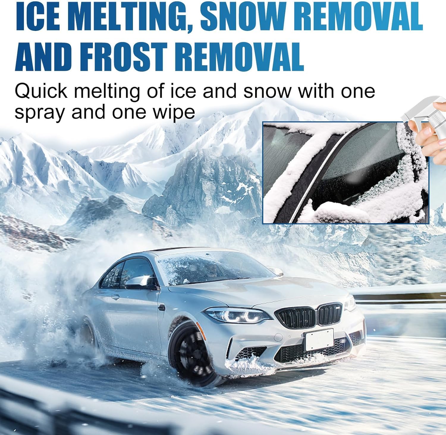 Spray Dégivrant Antigel Pare-Brise 2 Pcs Avec Serviettes Et Raclettes - Fonte Rapide De La Glace Et Neige