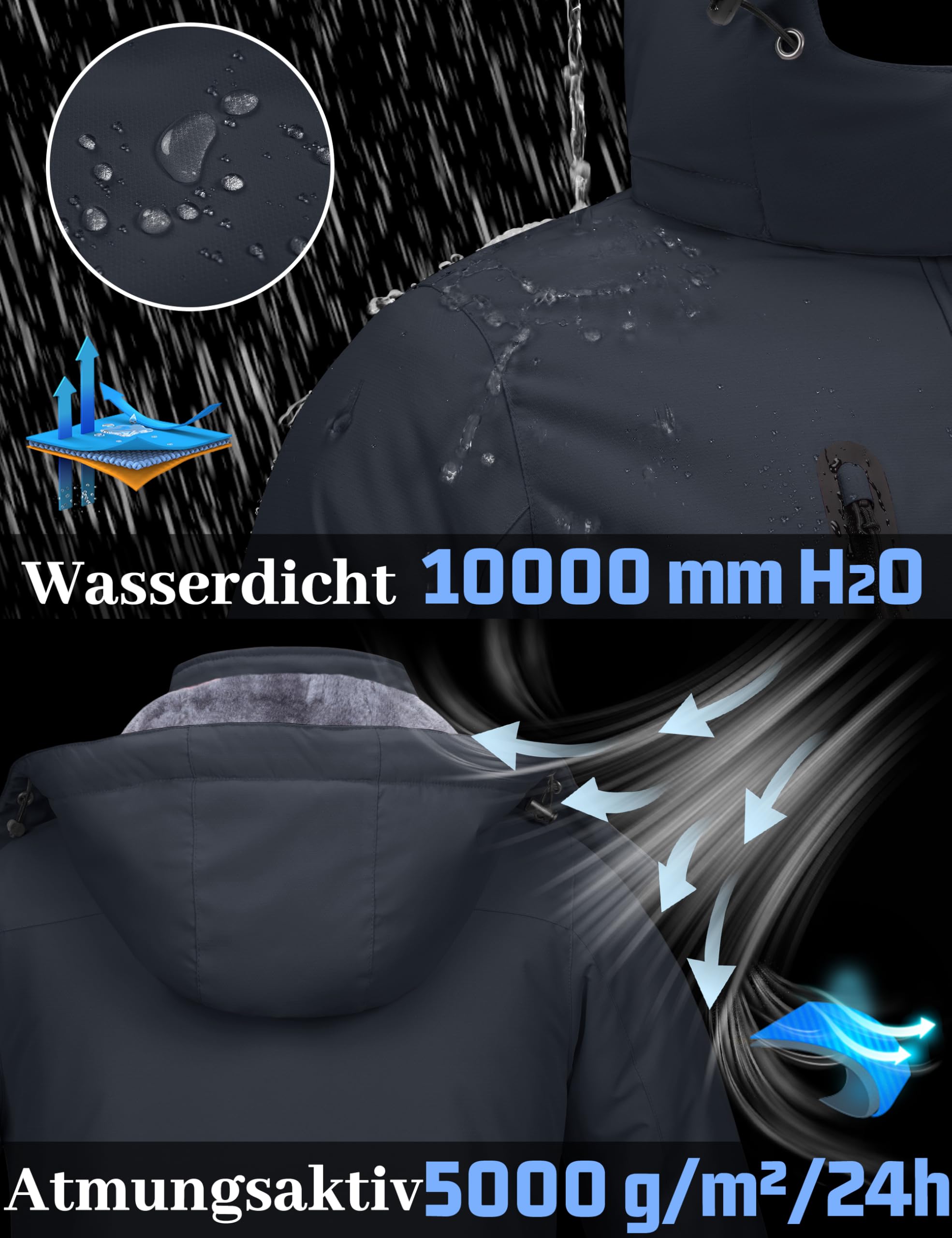 TACVASEN Damen Winterjacke Wasserdicht Outdoor Winter Skijacke Windbreaker | Softshelljacke,Snowboardjacke,Winddicht,Wasserdicht,Warm,Snowboard,Fleece,Gefütterte,mit Abnehmbarer Kapuze,Wintermantel