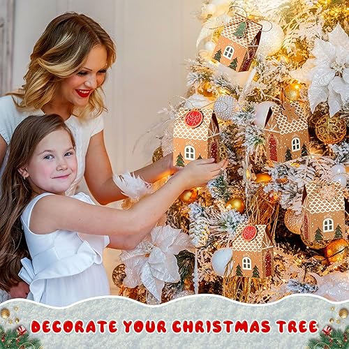 Miniatura 3 de Qeeenar 200 bolsas de regalo de papel kraft de Navidad, 6 estilos, bolsas de dulces de Navidad, cajas de dulces de Navidad para galletas, regalos de