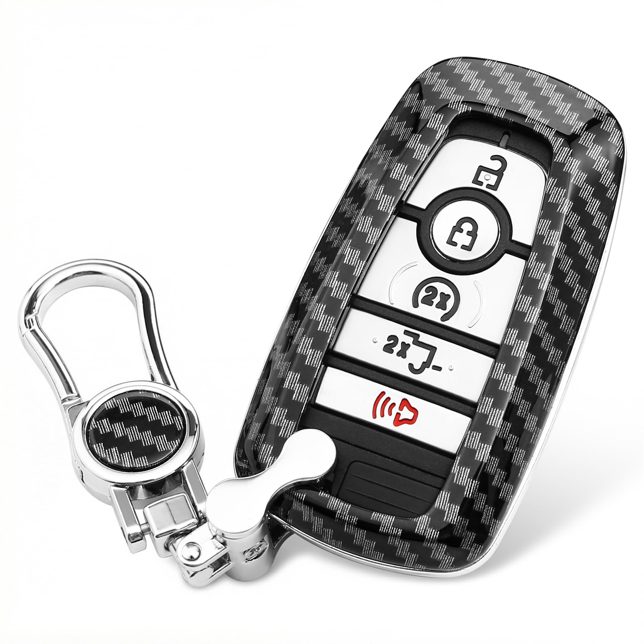 Key Case Fob Cover For Mustang F150 F250 Bronco Sport Explorer Mondeo Escape Kuga Edge Raptor Accessories Carbon Fiber Key Shell Holder Keychain Keyring
