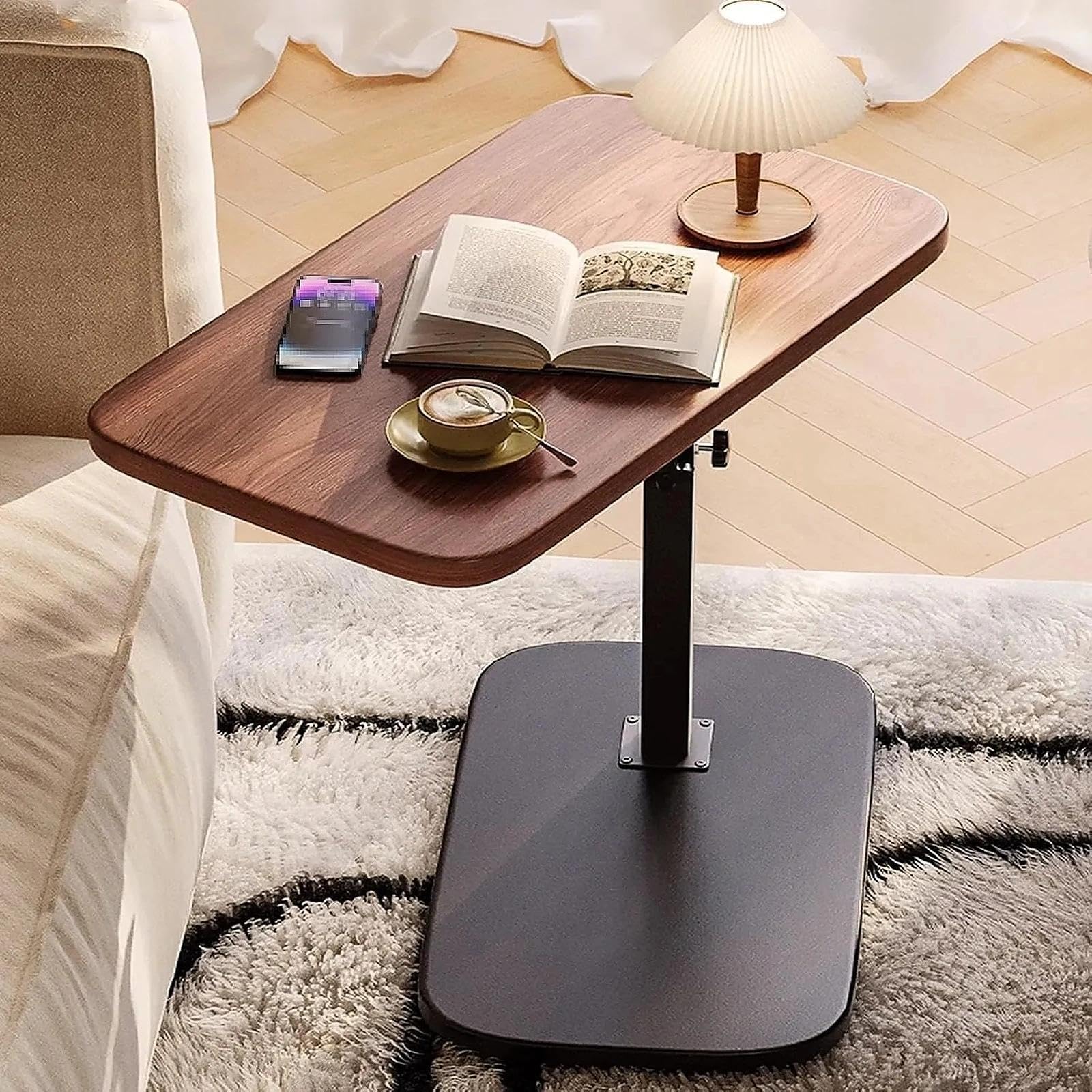 Mesa Auxiliar en C con Altura Ajustable, Mesa sobre Cama con Bandeja Giratoria 360°, Mesa Lateral para Sofá para Espacios Pequeños, Mesita de Noche o para Salón(D)