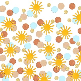 Golden Brown Blue Sunny Dots Confetti Boy Birthday Baby Shower Scatter Table Decoration for First Trip Around the Sun Theme Party Bridal Shower Party Boho Wedding Classroom Nursery Supplies 150 Pcs