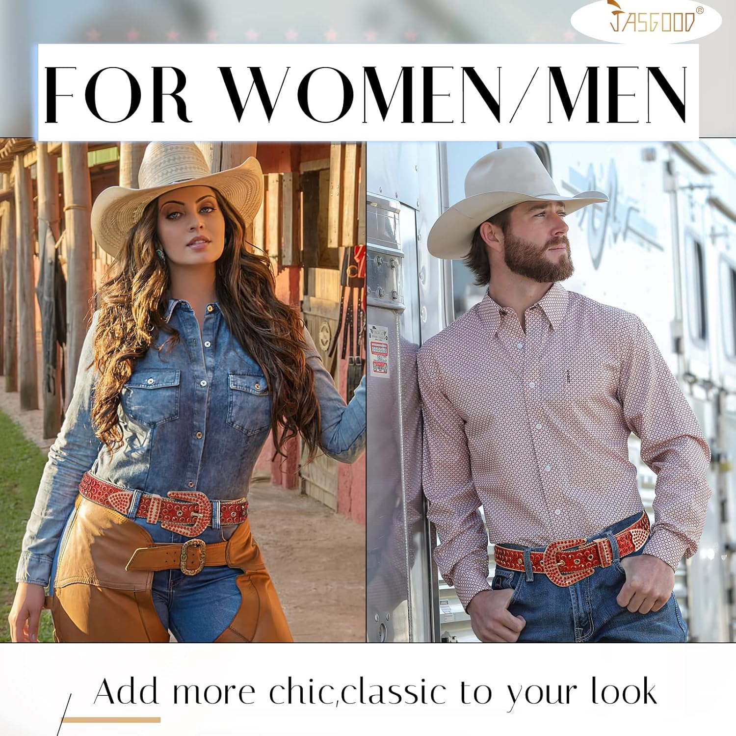 JASGOOD Women Men Rhinestones Belt,Bling Western Cowgirl Cowboy Studded Leather Belt Diamond Waist Belt for Jeans Pants - Image 4