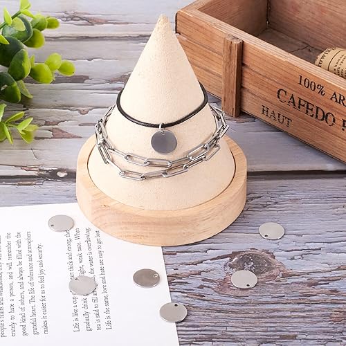 Vista 69 de Pandahall - 60 unidades de etiquetas colgantes de acero inoxidable redondo plano de 3/5 a 1-1/5 pulgadas para fabricación de joyas