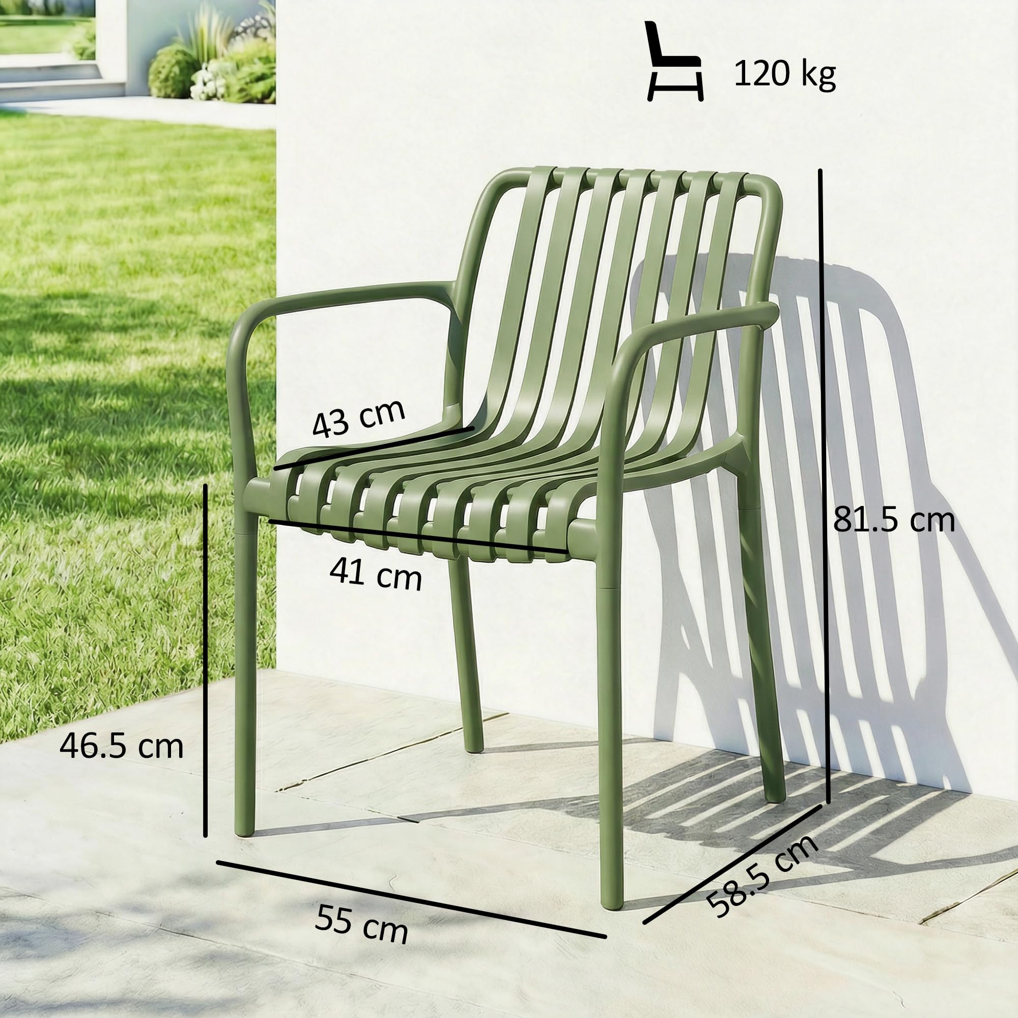 Outsunny Set 4 Sedie da Giardino Impilabili in PP Anti UV, Sedie per Esterno con Schienale Ergonomico, 55x58.5x81.5 cm, Verde