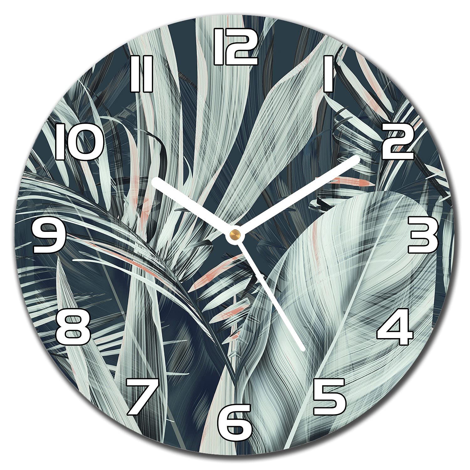 Horloge de cuisine moderne en verre imprimé feuilles Monstera