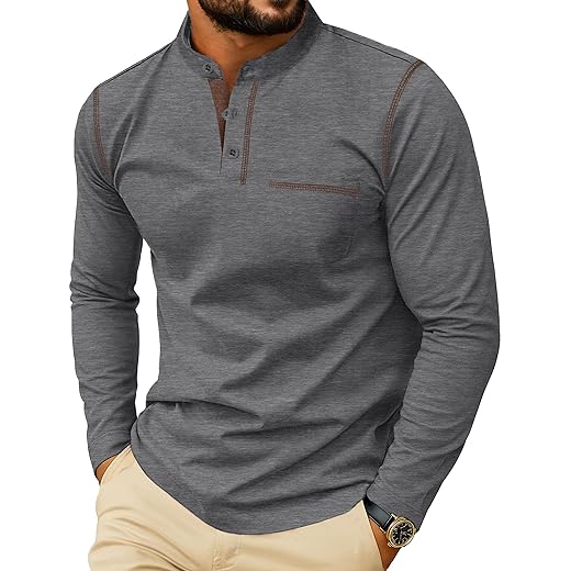 Sailwind Men's Henley Shirts Long Sleeve Button T-Shirt Casual Stylish Cotton Pullover Shirt with Pocket