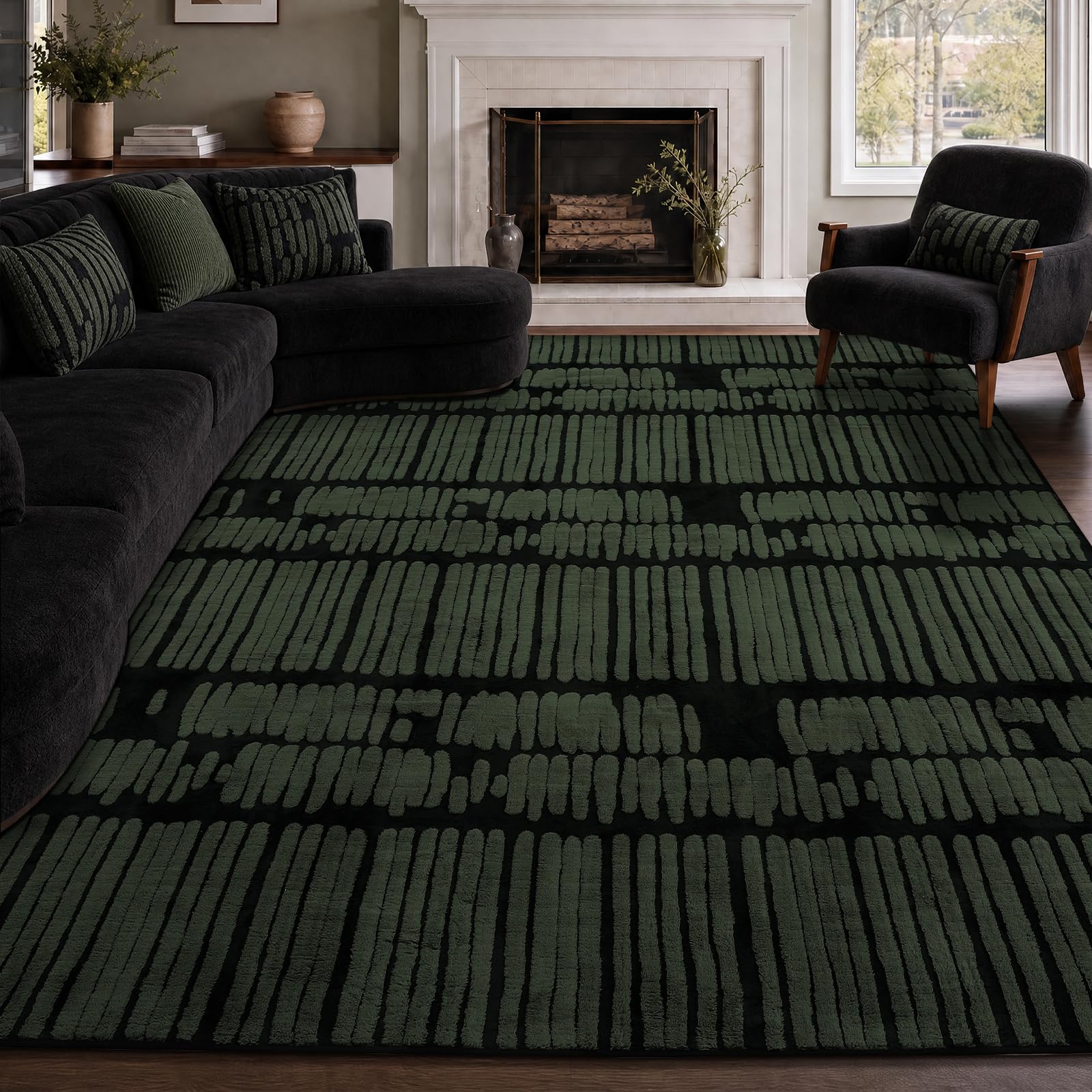 Photo 1 of YIHOUSE Abstract 8x10 Area Rug Olive Green: Washable Geometric Rug