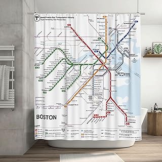 SPXUBZ Boston Subway Map Shower Curtain White Subway Map Shower Curtains for Bathroom Waterproof Polyester Fabric Shower Curtain Sets with Hooks 72x72 Inch
